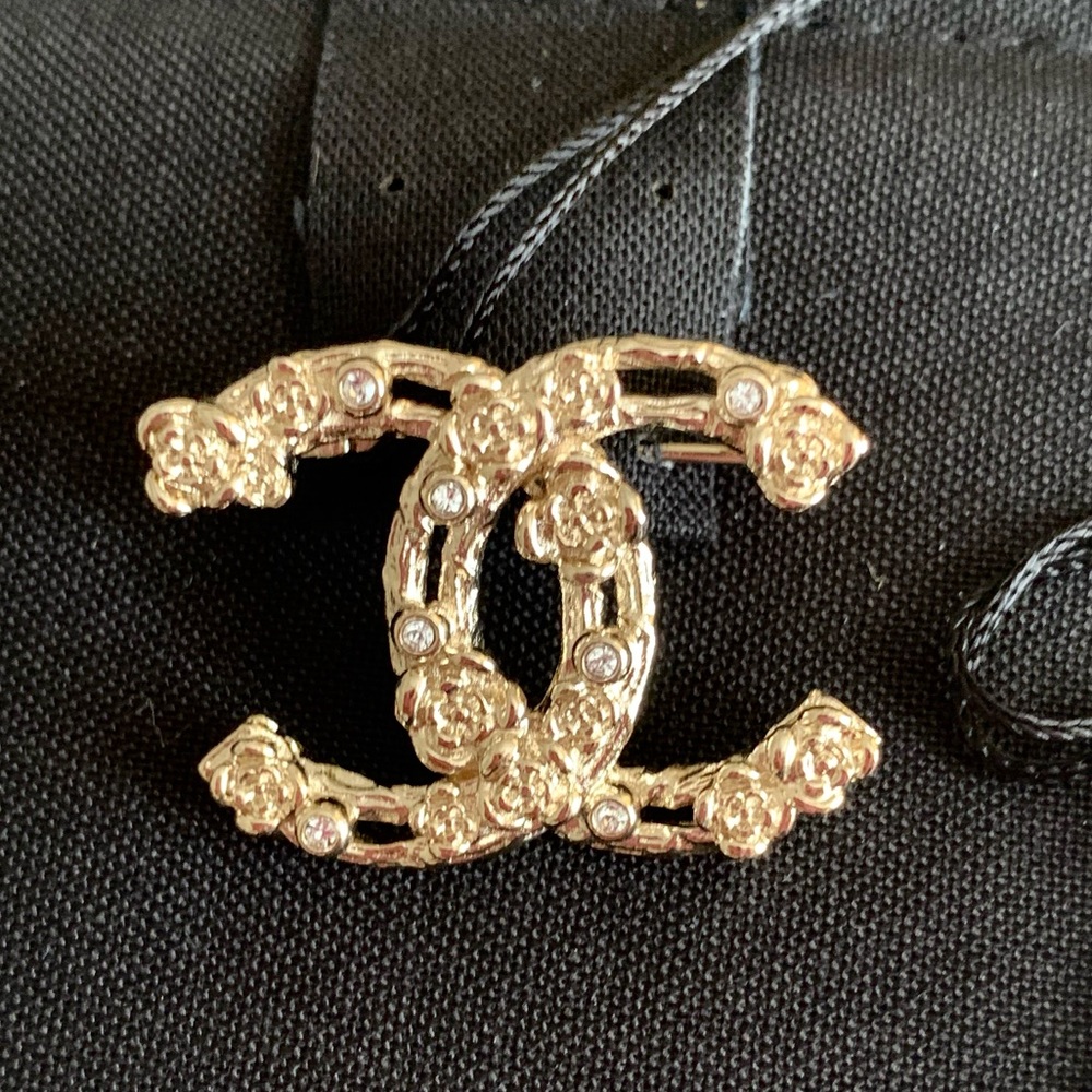 Chanel 22C Brooch Camellia with Crystals